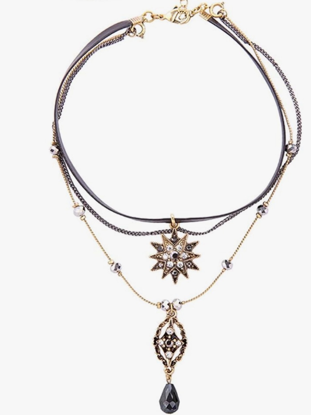 Anthropologie Black and Gold Tone Layered Starburst Pendant Necklace - Picture 6 of 6